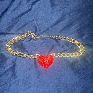 Gold and Red Heart Pendant Necklace